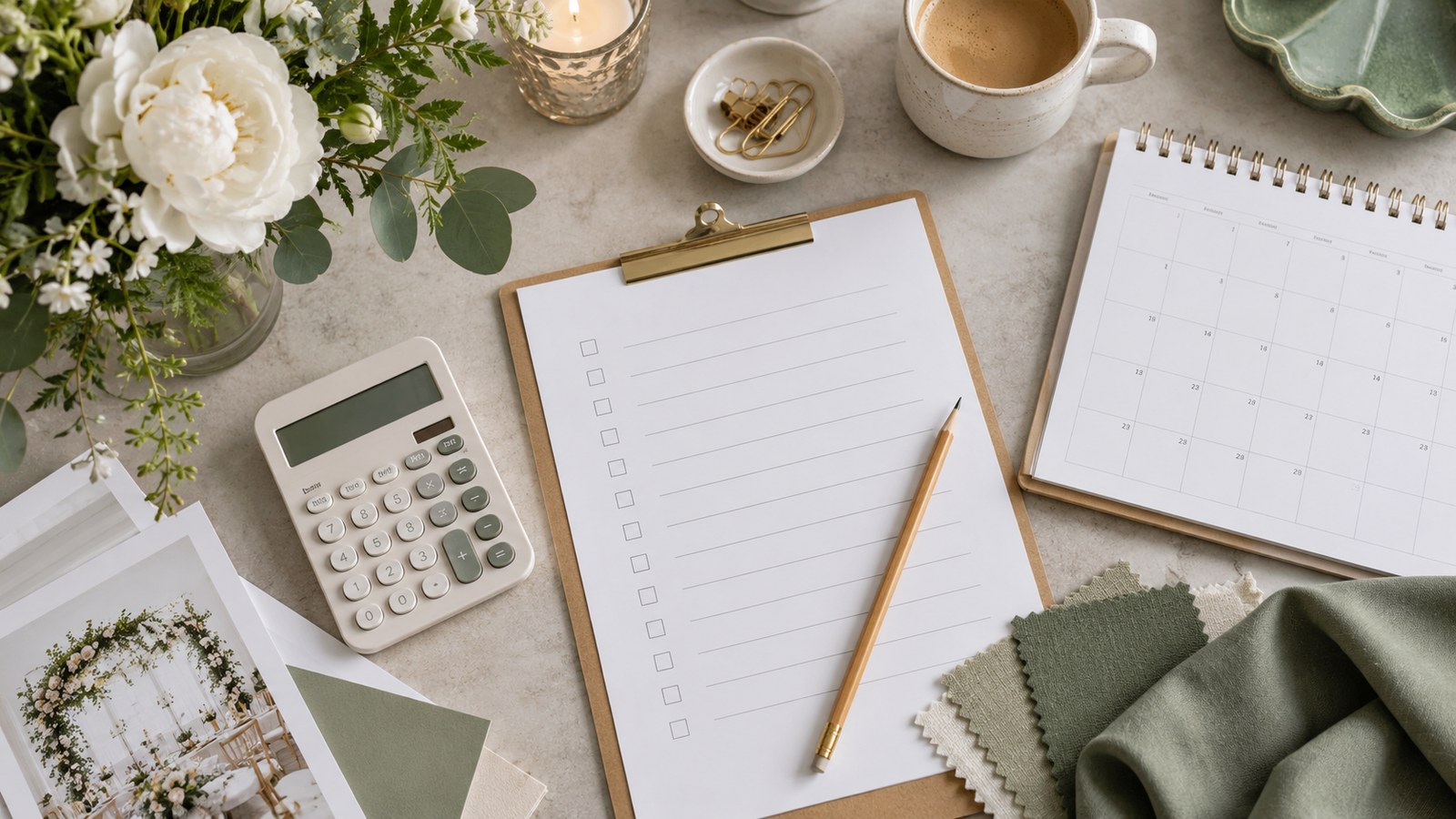Event budget notebook, calculator and planning materials