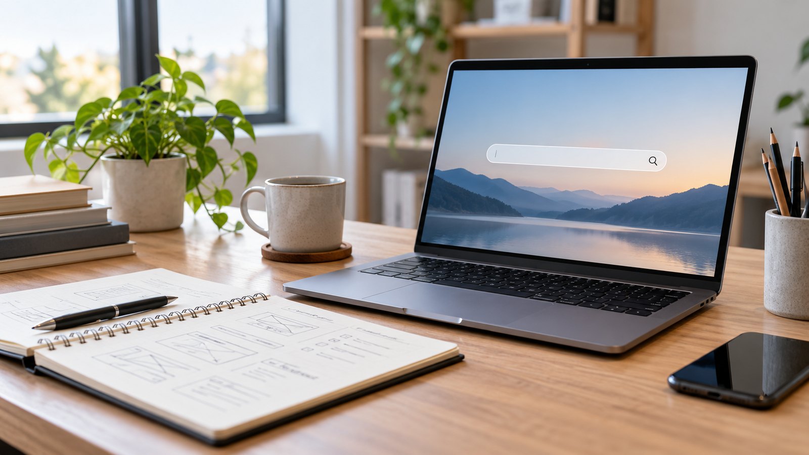 Website planning notes beside a laptop